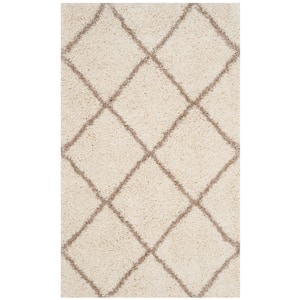 Hudson Shag Ivory/Beige Doormat 3 ft. x 5 ft. Geometric Area Rug