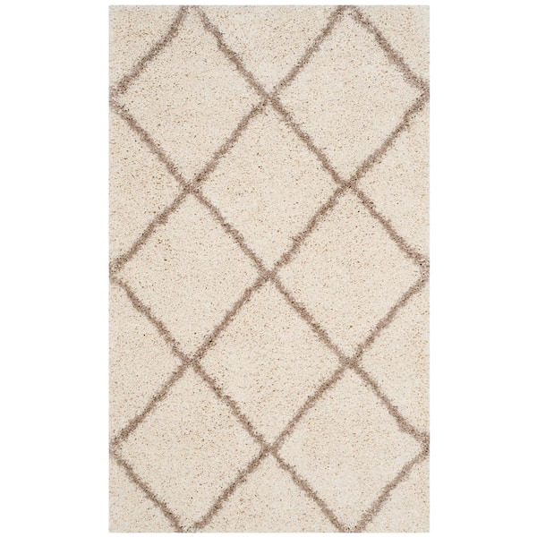 SAFAVIEH Hudson Shag Ivory/Beige Doormat 3 ft. x 5 ft. Geometric Area Rug
