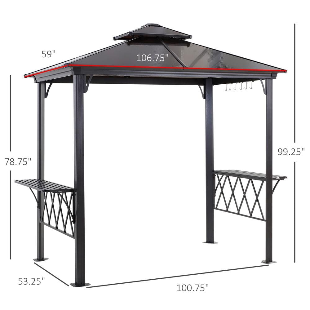Outsunny 9' x 5' Black Hardtop BBQ Grill Gazebo