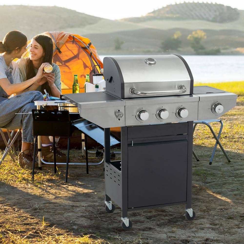 Black and Silver 3-Burner Propane Grill with Side Burner