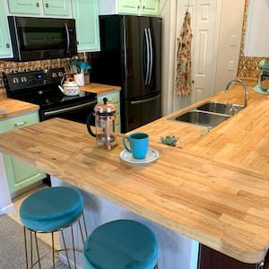 6 ft. L x 39 in. D Unfinished Hevea Solid Wood Butcher Block Island Countertop With Square Edge