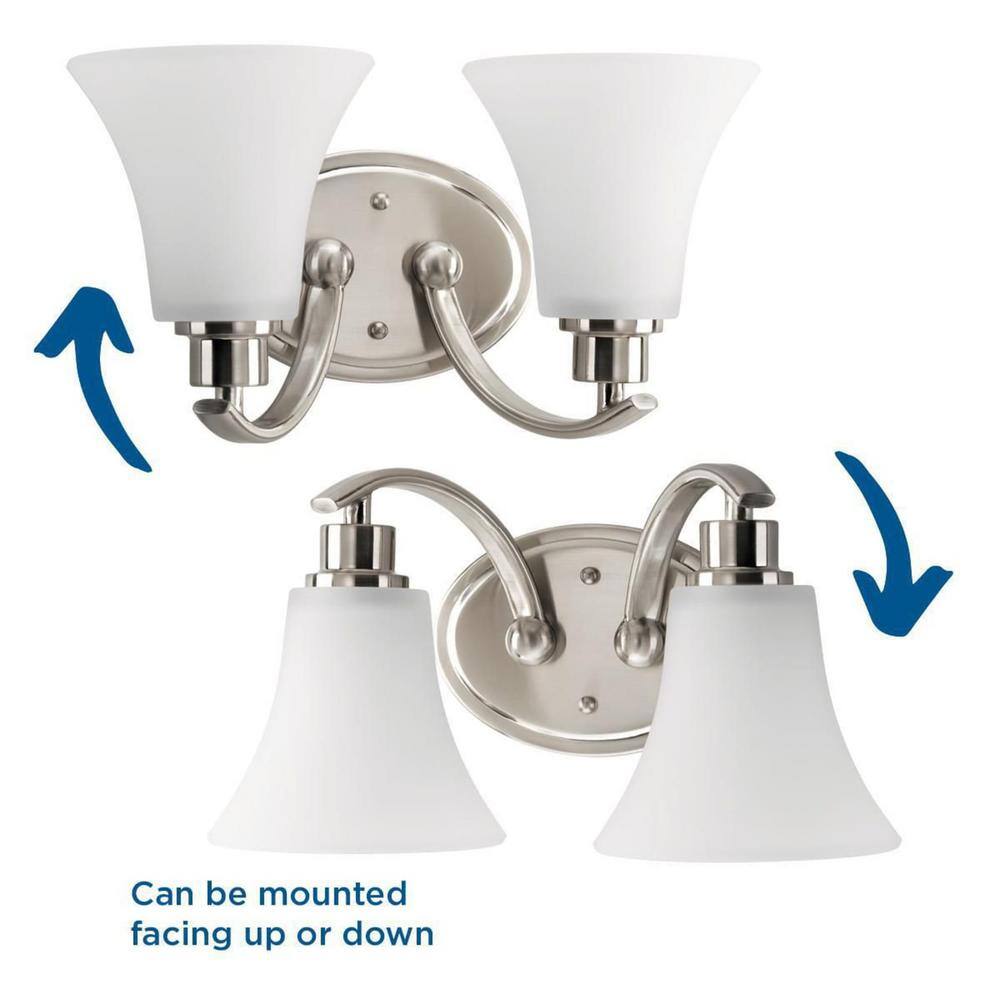 Joy Collection Brushed Nickel 2-Light Bath Fixture with Etched Glass