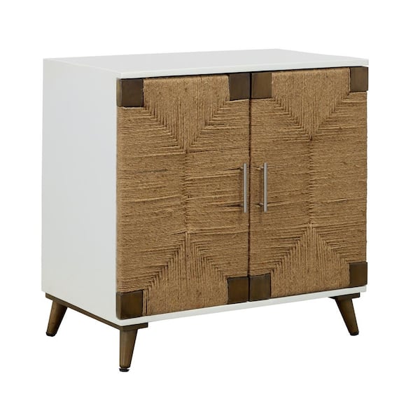 Coast to Coast imports Egret White Jute 30 in. H Storage Cabinet with 2-Doors
