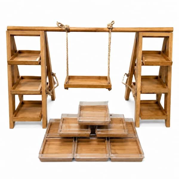 Three Tier Paulownia Wood Serving Bowl Display Stand for Desserts Fruits Nuts and Cheese 14.9 in Height