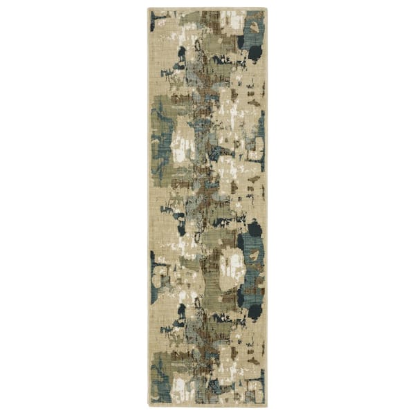 AVERLEY HOME Ross Beige/Multi 2 ft. x 8 ft. Abstract Distressed Polypropylene/Polyester Fringed Indoor Runner Area Rug