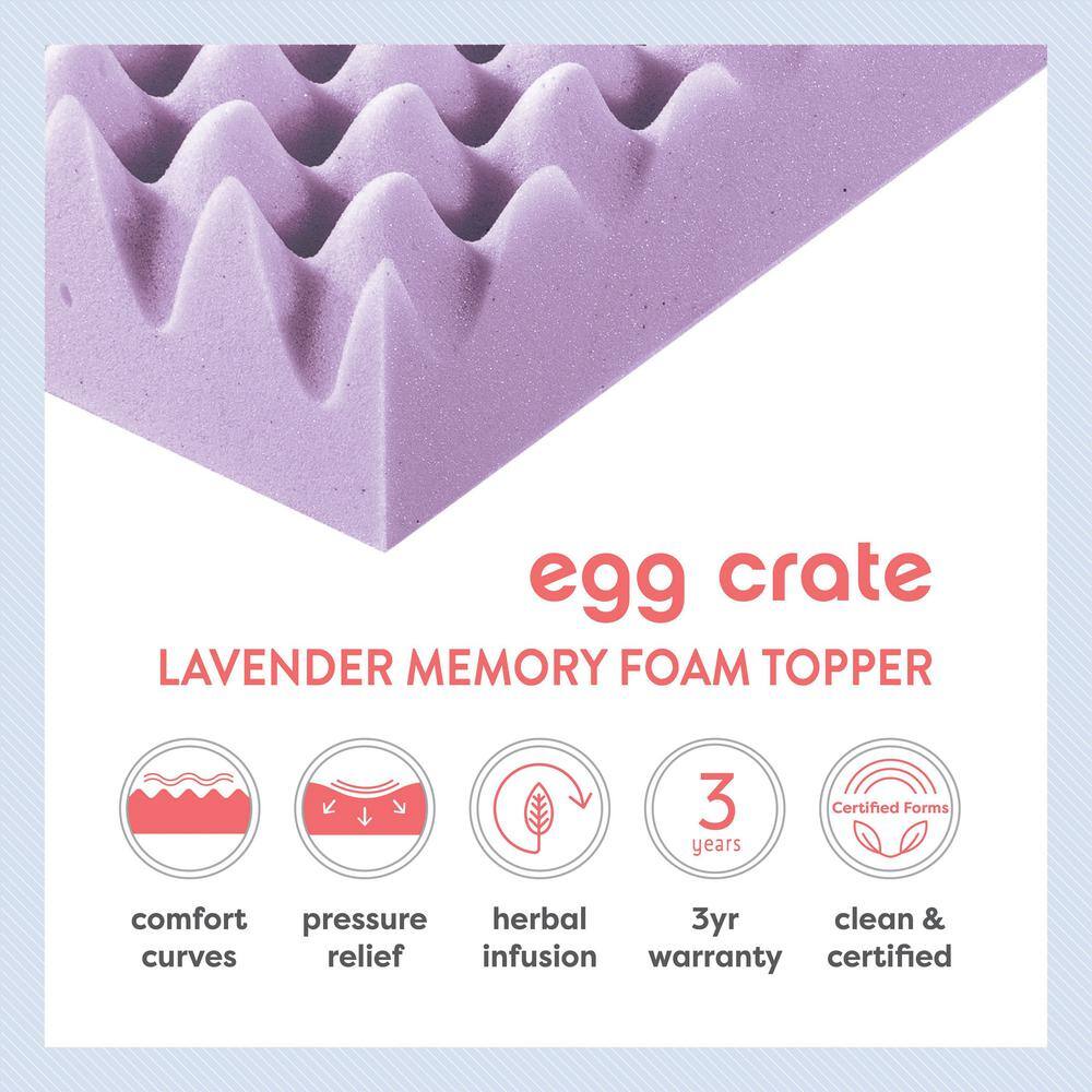 Lavender Infused Twin Egg Crate Memory Foam Mattress Topper