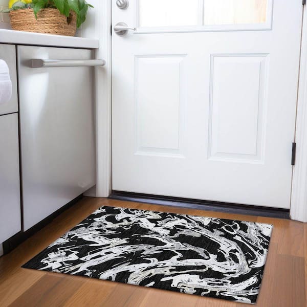 Mayfield Premium Machine Washable Abstract AMF1035 Black 2 ft. x 3 ft. Area Rug
