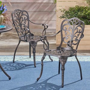 Kaya Shiny Copper Stationary Cast Aluminum Outdoor Dining Chair (2-Pack)