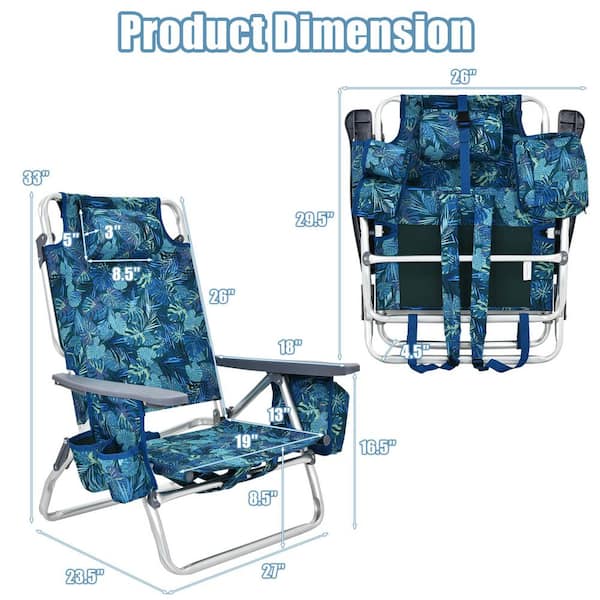 Navy Aluminum Folding Outdoor Beach Chair 5-Position