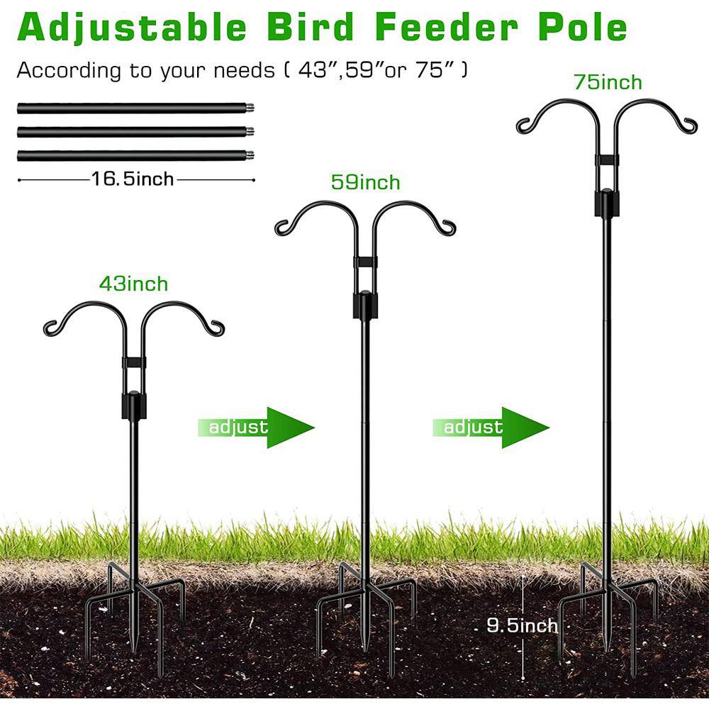 65-Inch Black Adjustable Metal Shepherd's Hook Set