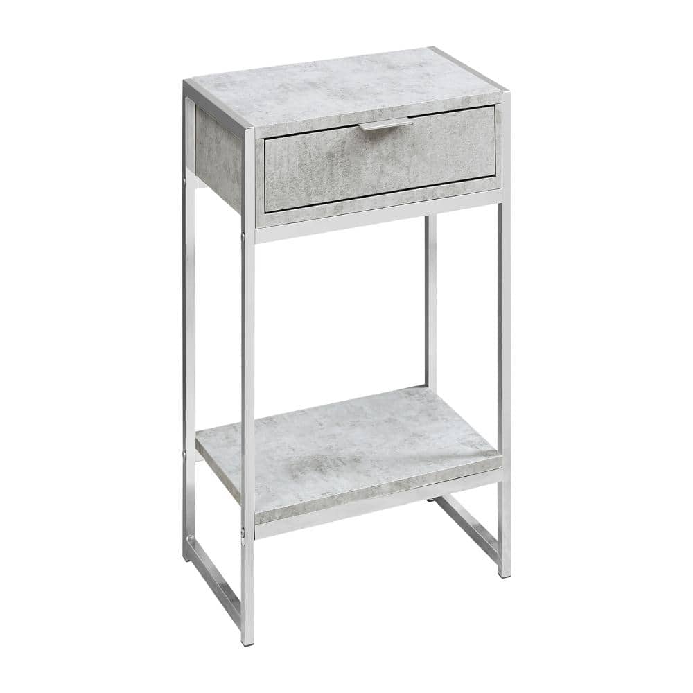 Gray Cement-Look Rectangular Side Table, Chrome Base, Drawer & Shelf, Nightstand price history on PriceWatchPro