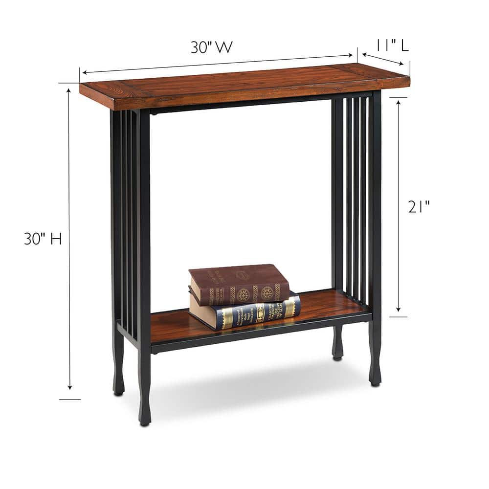 Mission Oak and Black Metal Console Table with Storage