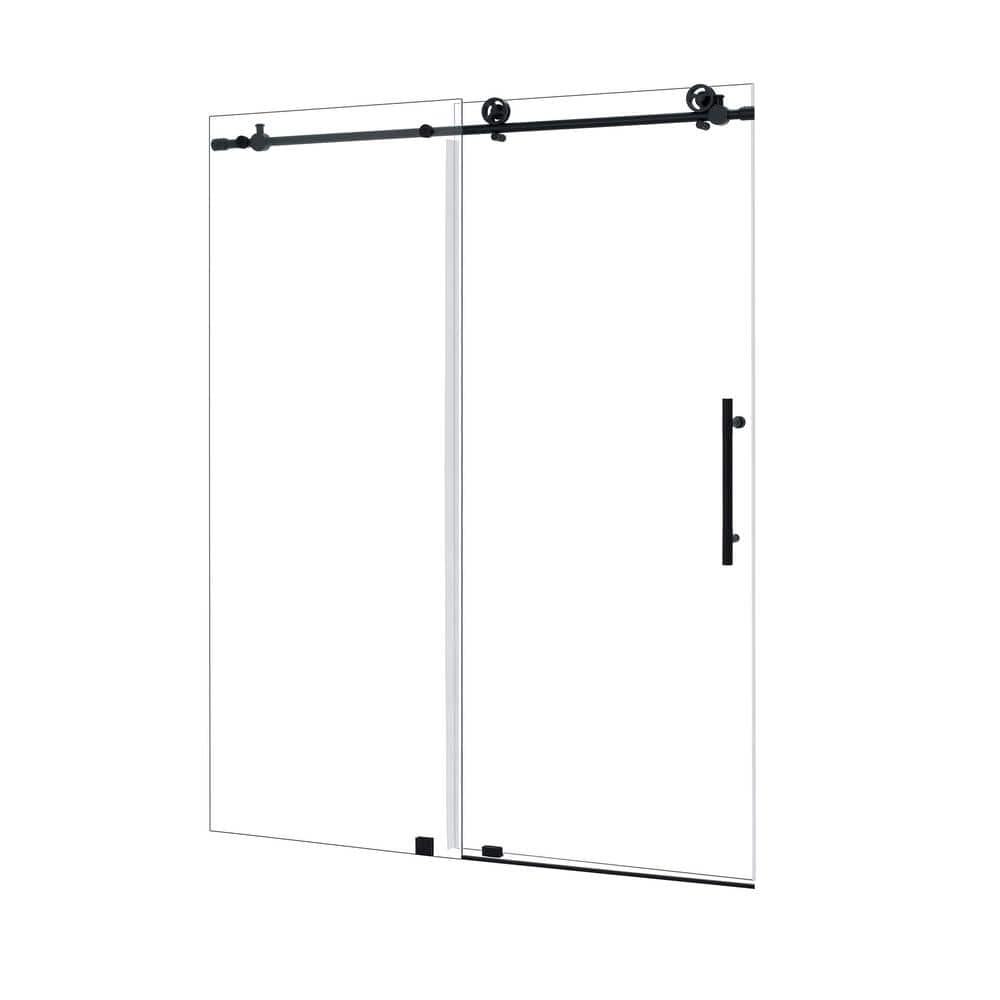 60'' Matte Black Frameless Sliding Shower Door with Clear Tempered Glass
