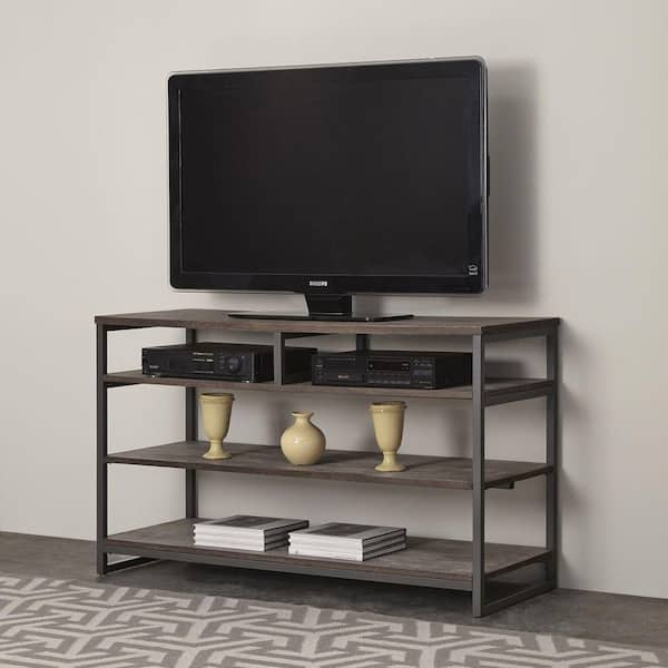 HOMESTYLES Barnside 54 in. Gray Metal TV Stand Fits TVs Up to 65 in. with Adjustable Shelves