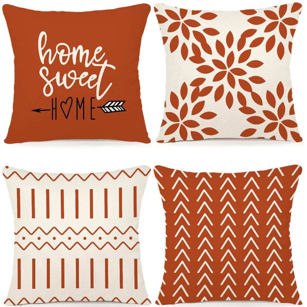 18 x 18 in Throw Pillow Covers Linen Invisible Zipper Burnt Orange Set of 4 price history on PriceWatchPro