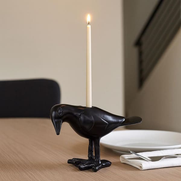 Liv & Skye 6 in. Black Metal Novelty Crow Taper Candle Holder