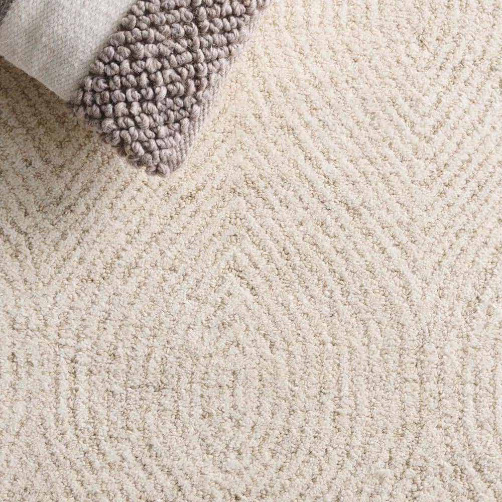 Ivory and Beige Tufted Wool Abstract Runner Rug