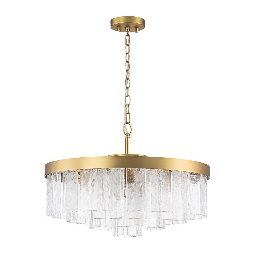 Hielo 7-Light 23.6 in. W Brushed Gold Multi-Tier Etched Water Glass Chandelier for Dining Room and Living Room price history on PriceWatchPro
