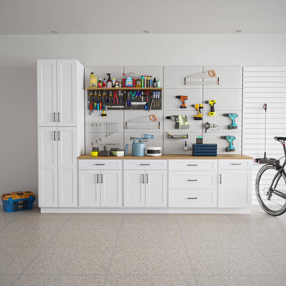 Shaker White Solid Wood 3-Drawer Base Kitchen Cabinet