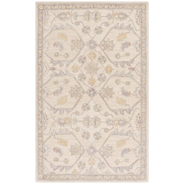 Blossom 4 ft. x 6 ft. Beige/Purple Antique Border Floral Area Rug