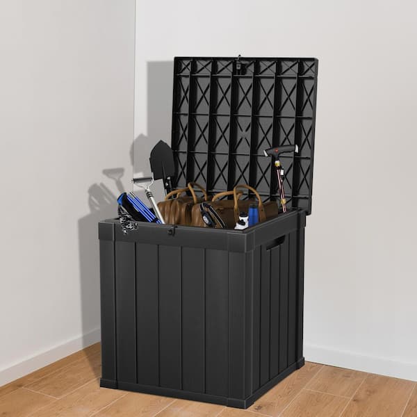 50 Gal. Black Waterproof Resin Outdoor Storage Deck Box with Lockable Lid (22.13 in. W x 22.13 in. D x 24.21 in. H)