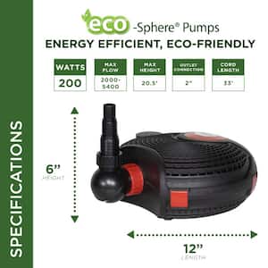 Eco-Sphere Energy-Saving Pump with Controller 5400GPH with 33' Cord