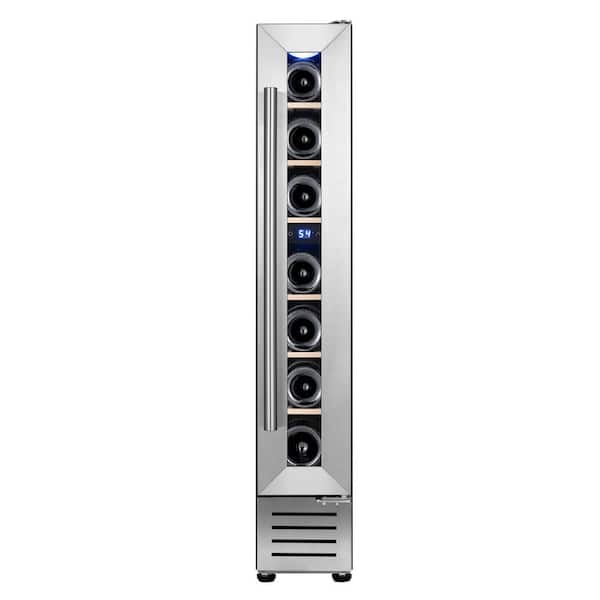 6 in. Single Zone Built-in/Freestanding 7 Bottle Wine Cooler with Adjustable Shelves in Stainless Steel (Right-Hinged)