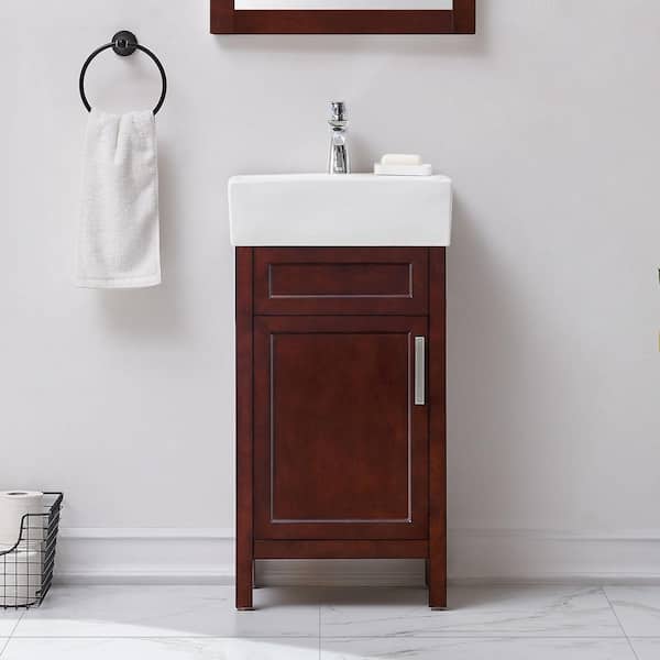 Arvesen 18 in. Single Sink Tobacco Bath Vanity with White Ceramic Top (Assembled)