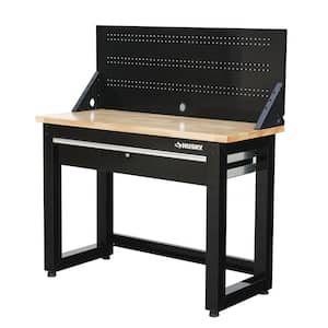 4 ft. Solid Wood Top Workbench in Black with Pegboard and 1 Drawer