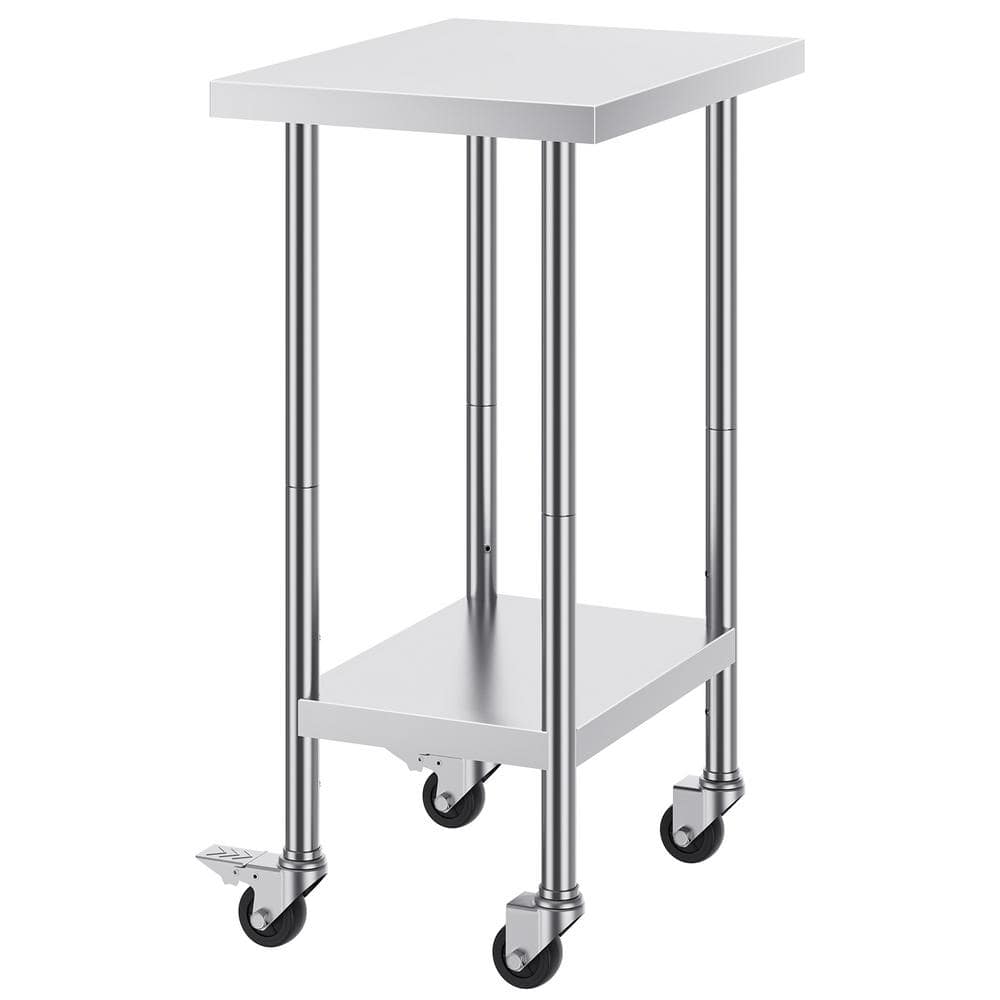 Silver Stainless Steel Adjustable Height Kitchen Cart
