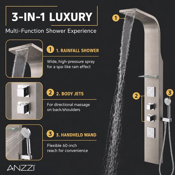 ANZZI Niagara 64 in. 2-Jetted Full Body Shower Panel with Heavy