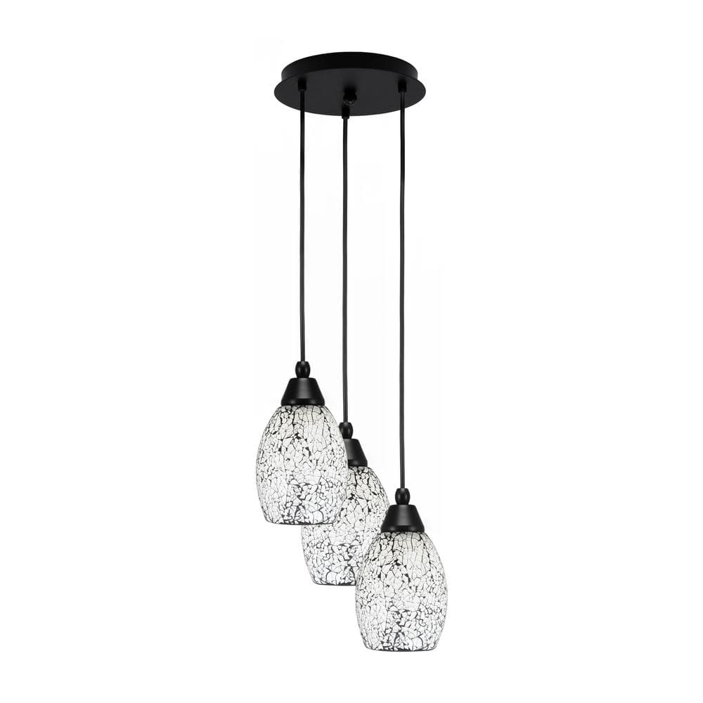 Savannah 10 in. 3-Light Matte Black Cord Pendant Light Black Fusion Glass S