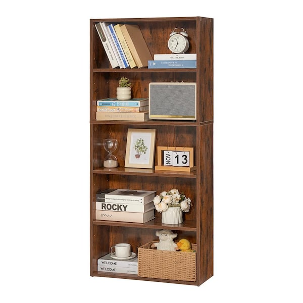 VEVOR 5 Tiers Narrow Bookshelf, 53 in. Wooden Open Bookcase with Height-Adjustable Shelf, Freestanding Tall Display Storage