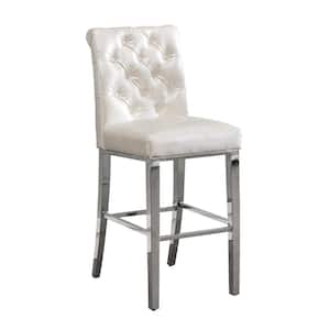 Dixie 29 in. H Upholstered White Faux Leather Full Back Metal Frame Barstool With Stainless Steel Legs (Set of 2)