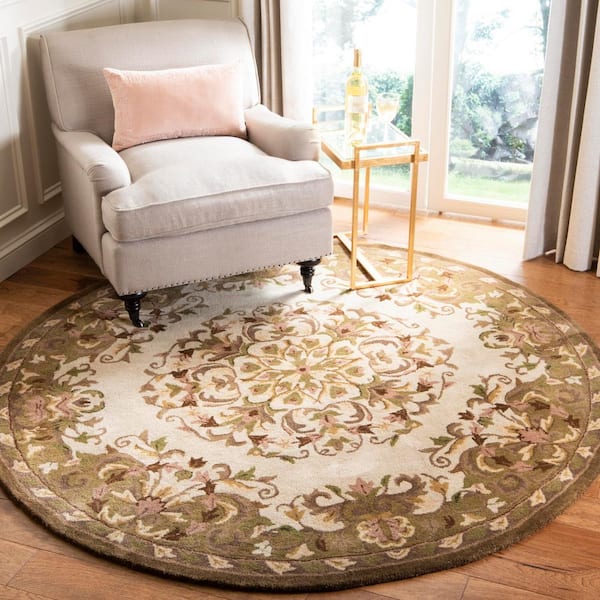 Heritage Beige/Green 5 ft. x 7 ft. Oval Border Area Rug