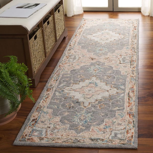 Anatolia 2 ft. x 8 ft. Gray/Rust Oversized Medallion Runner Rug
