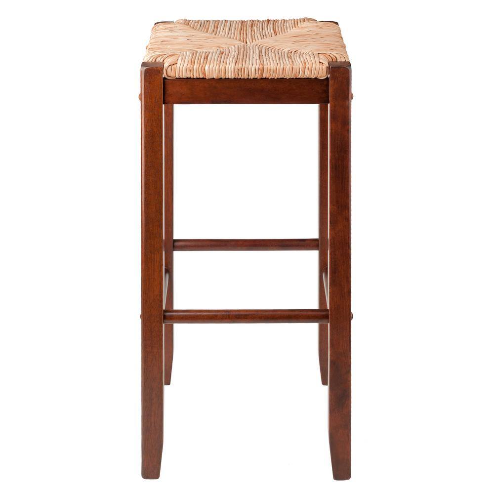 Kaden 29" Brown Wood Backless Bar Stools with Rush Seat