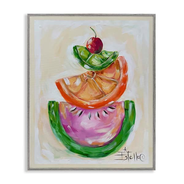 Stupell Industries Stacked Fruit Slices by Estelle Grengs Gray Framed Food Giclee Art Print 20 in. x 16 in.