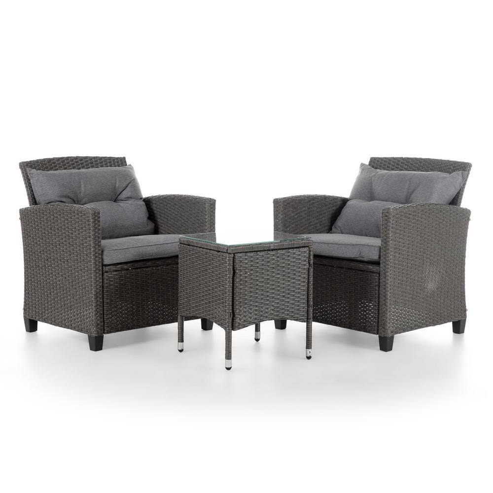 MUSE & LOUNGE Valo Gray 3-Piece Wicker Metal Patio Conversation Set ...