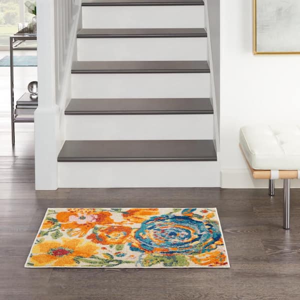 Allur Ivory Multi doormat 2 ft. x 3 ft. Botanical Contemporary Kitchen Rug