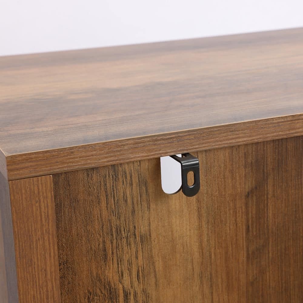 Natural Wood and Black Glass Door Curio Cabinet