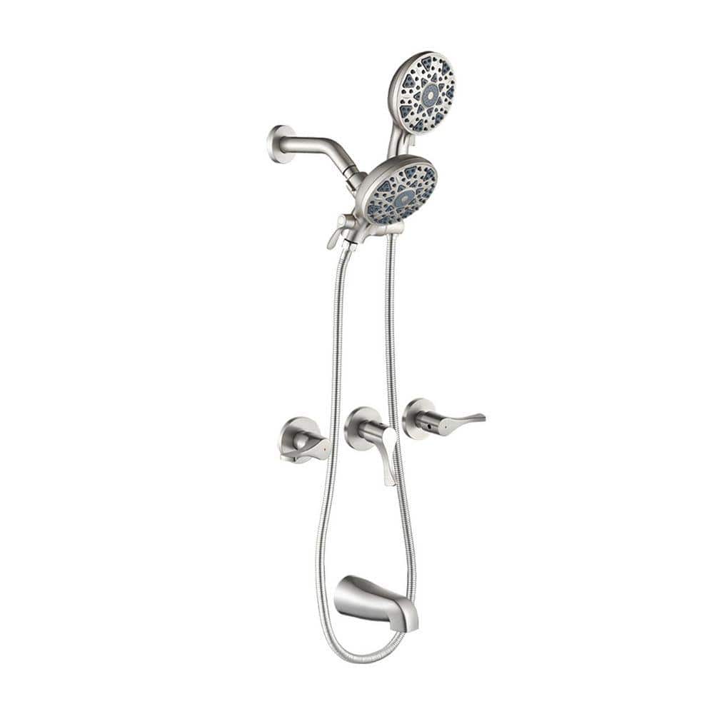 Rain 3-Handle 6-Spray Tub Shower Faucet 1.8 GPM with Pressure Balance in Brushed Nickel (Valve Included)