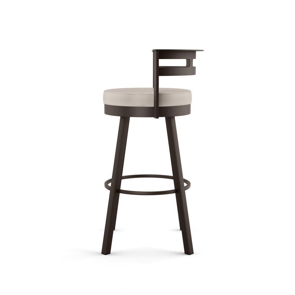 Cream Faux Leather Swivel Counter Stool with Dark Brown Metal