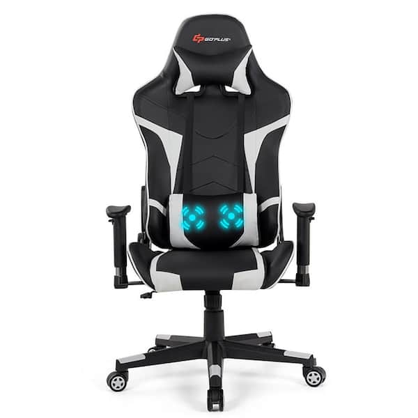 Boyel Living White Faux Leather Ergonomic Reclining Swivel Massage Gaming Computer Chair with Comfy Lumbar Support