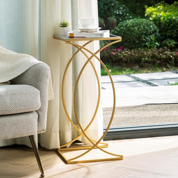Glitzhome Gold Metal with Glass Accent Table (Set of 2 