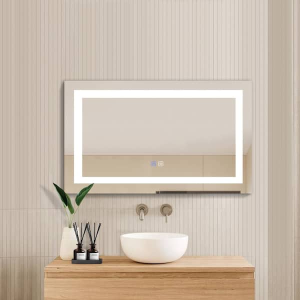 Satico 40 in. W x 24 in. H Large Rectangular Frameless Anti-Fog LED Wall Mounted Bathroom Vanity Mirror in Silver