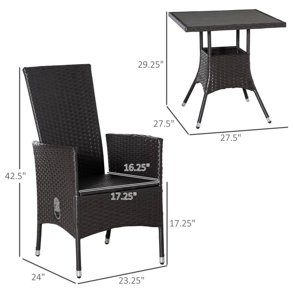 Luxe Off-White PE Rattan 3-Piece Outdoor Recliner Set with Wood-Grain Table