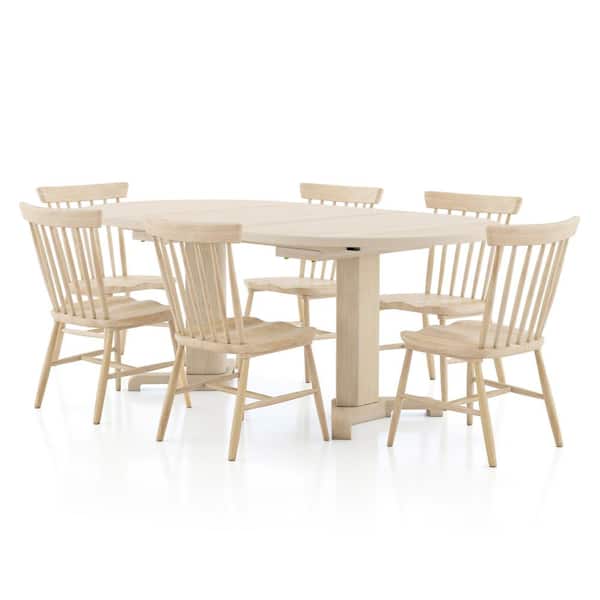 Donton 7-Piece Oval White Oak Veneer Wood Top Dining Table Set (Seats 6)