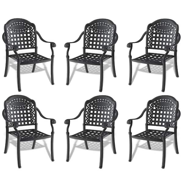 Runesay 6-Piece Cast Aluminum Patio Dining Chair With Black Frame and in Random Colors Cushions