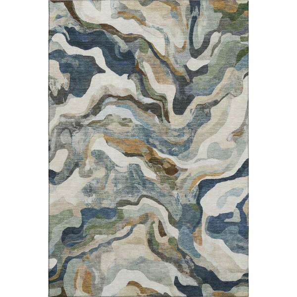 Mayfield Premium Machine Washable Abstract AMF2162 Denim 8 ft. x 10 ft. Area Rug